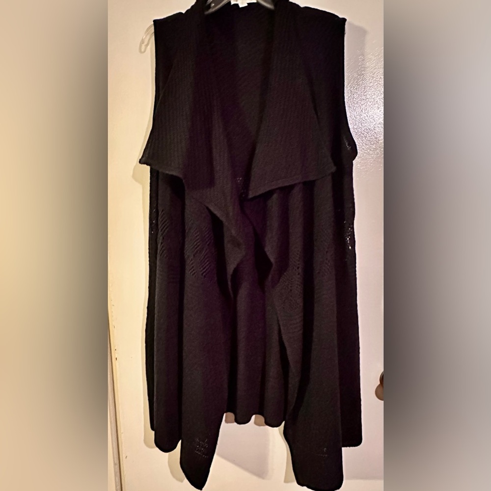 Cato Black Draped Open-Front Knit Cardigan